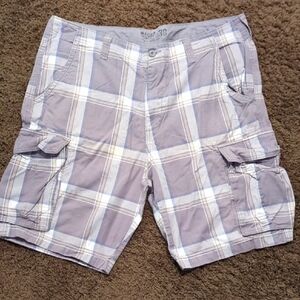 Old Navy Plaid Cargo Shorts - Light Gray & Blue
